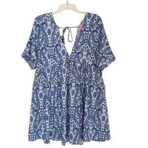 Simply Southern Blue Paisley Turtle Print Tunic Dress Cover Up Size Medium